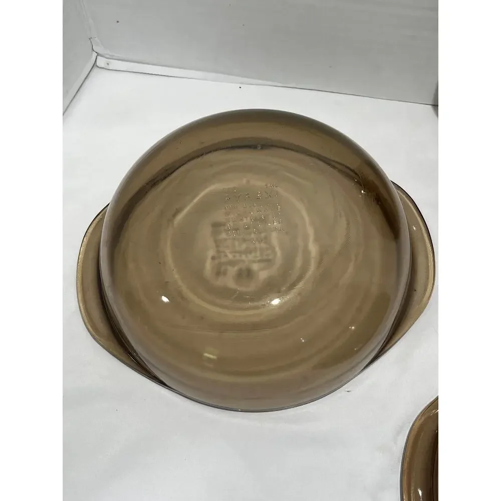 Pyrex 023-N Amber 1.5L Casserole Dishes 623-C Lids Set of 2 Vintage